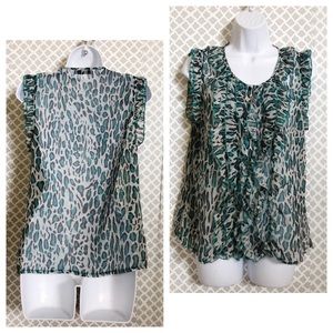 Better B Teal‎ cheetah sheer ruffle sleeveless